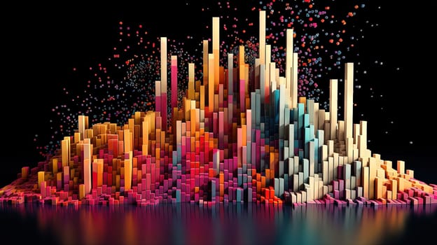 Business data graph concept with market data clusters and particles. Digital sorting and management concept for business and finance. Generated AI.