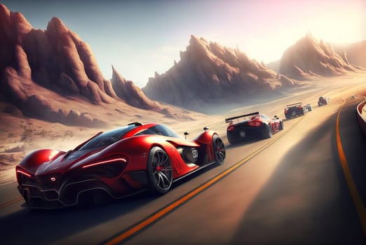 Racing car on the track. Outdoor race with fast cars making speed laps. Generated AI