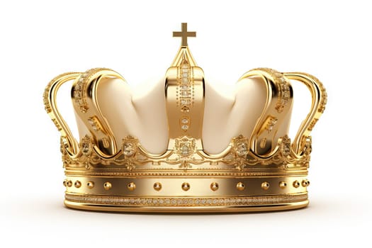 Beautuful shiny crown with medieval ornament and jeewelry. Ancient king or quenn crown. Generated AI