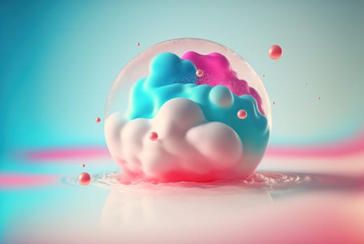 Abstract foam clouds with splashing forms and drops. Colorful foam cloud background. Generated AI