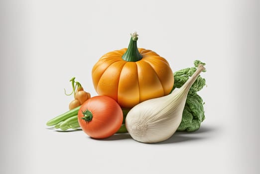 Fresh vegetables for cooking. Set of juicy vegetables on white background. Generated AI