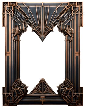 Golden art deco frame with ornament. Retro golden art deco or art nouveu frame in roaring 20s style. Generative AI