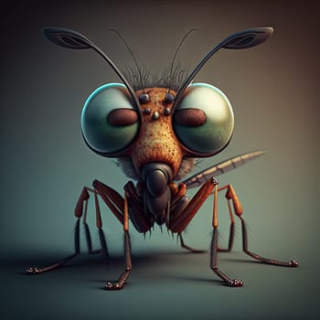 Tiny insect monster. Abstract flying creature or funny bug with cute face. Generated AI