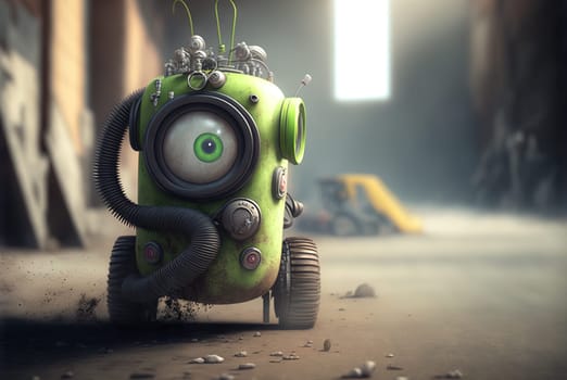 Vacuum cleaner cute and funny monster in the room. Dustsucker mascot character. Generated AI