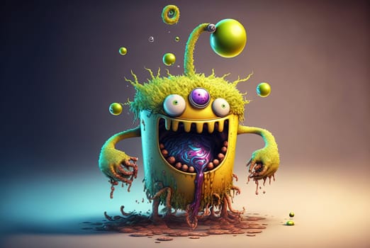 Funny monster character. Crazy cute creature with weird eyes. Generated AI