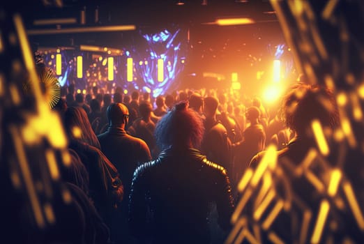 Party people on the show. Night club with lights and dancing people. Party crowd. Generated AI