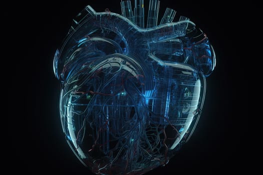 Technological heart concept for healthcare or digital motor idea. Generated AI