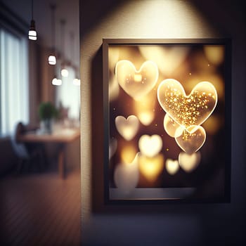 Valentine's Day card with shiny hearts in the frame. Lava lamp or glass styled hearts composition for romantic holidays. Generative AI