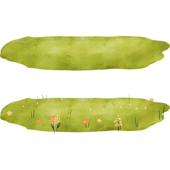 A sea of green meadows, featuring both floral and plain variations, for background embellishments. watercolor. artworks for children's books, posters, and vibrant designs for textiles and stationery.