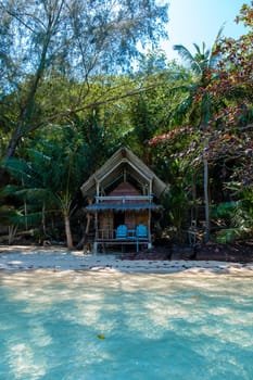 Koh Wai Island Trat Thailand is a tinny tropical Island near Koh Chang. wooden bamboo hut bungalow on the beach