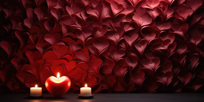 Valentine Background decorate with heart and candle. Generative AI.