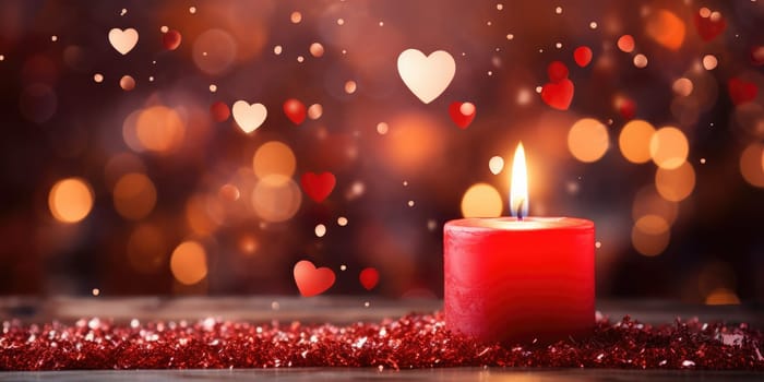 Valentine Background decorate with heart and candle. Generative AI.