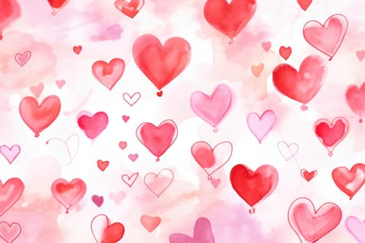 Heart pattern water color style. Valentine Background. Generative AI.