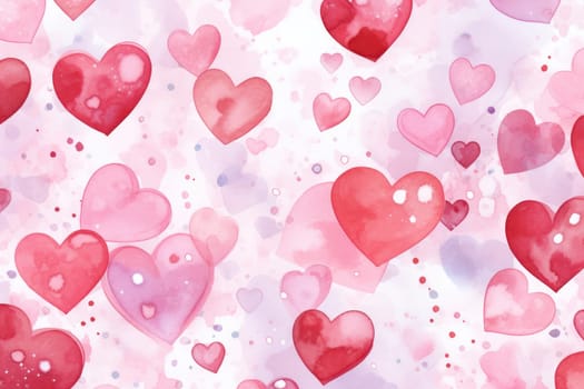 Heart pattern water color style. Valentine Background. Generative AI.