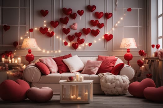 Living room decorate with Valentine theme. Generative AI.