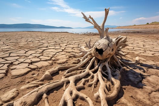 Dried tree on dried ground. Global warming concept.