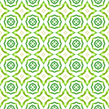 Watercolor summer ethnic border pattern. Green positive boho chic summer design. Ethnic hand painted pattern. Textile ready indelible print, swimwear fabric, wallpaper, wrapping.