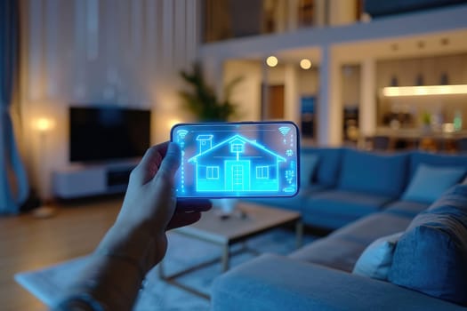 Assistant Smart home automation futuristic interface on virtual screen. Generative AI.