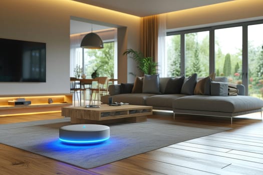 Assistant Smart home automation futuristic interface on virtual screen. Generative AI.