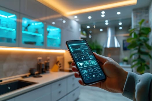 Assistant Smart home automation futuristic interface on virtual screen. Generative AI.