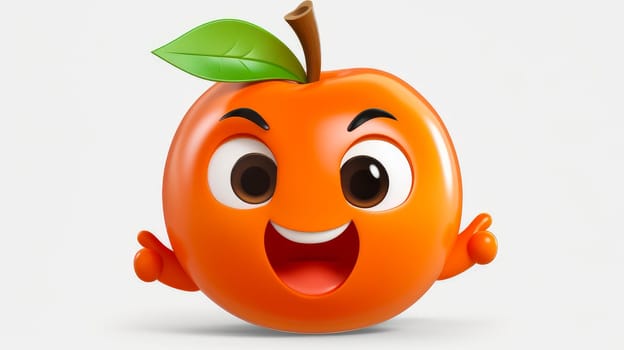 Persimmon with a cheerful face 3D on a white background. Cartoon characters, three-dimensional character, healthy lifestyle, proper nutrition, diet, fresh vegetables and fruits, vegetarianism, veganism, food, breakfast, fun, laughter, banner