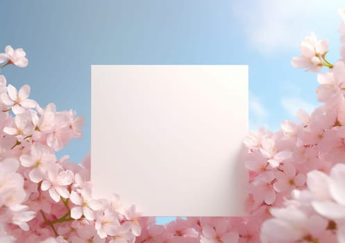Spring Floral Composition: Blossoming Sakura Branch on White Background, Perfect for Greeting Card or Gift, Romantic and Fresh, Japanese Cherry Blossoms in Pastel Pink and White Petals, Nature's Beauty in a Frame.