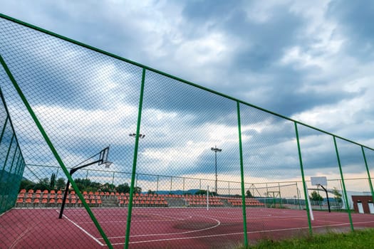 Sports ground in the city, public basketball, and football court