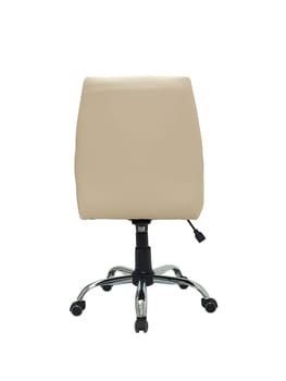 beige office armchair on wheels isolated on white background, back view. furniture in minimal style