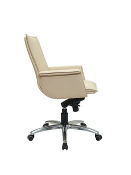 beige office armchair on wheels isolated on white background, side view. furniture in minimal style