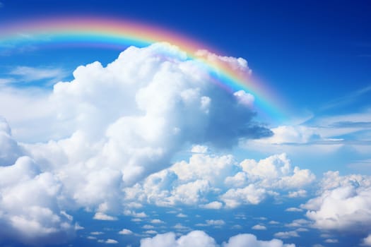 There are clouds and sky with rainbow as pastel background. High quality photo