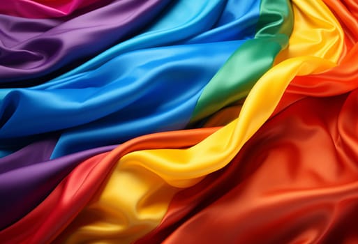 Rainbow colorful of lgbtq pride flag made from silk material in horizontal photo. High quality photo