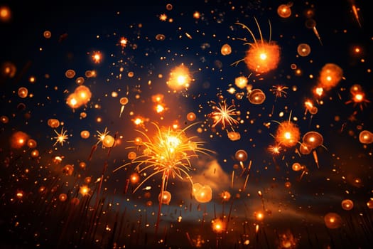 New Year greeting card. Fireworks on a black background. High quality photo