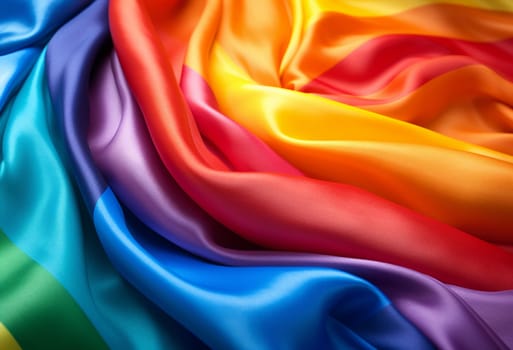 Rainbow colorful of lgbtq pride flag made from silk material in horizontal photo. High quality photo