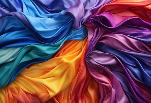 Rainbow colorful of lgbtq pride flag made from silk material in horizontal photo. High quality photo