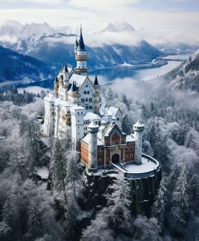 Beautiful view of world-famous Neuschwanstein Castle, the nineteenth-century Romanesque Revival palace built for King Ludwig II on a rugged cliff near Fussen, southwest Bavaria, Germany. High quality photo