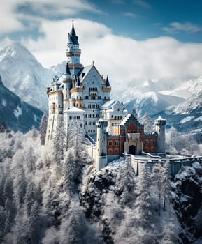 Beautiful view of world-famous Neuschwanstein Castle, the nineteenth-century Romanesque Revival palace built for King Ludwig II on a rugged cliff near Fussen, southwest Bavaria, Germany. High quality photo