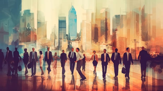Blurred people walking through a modern office standard illustration capturing the dynamic and busy environment of a contemporary workplace.