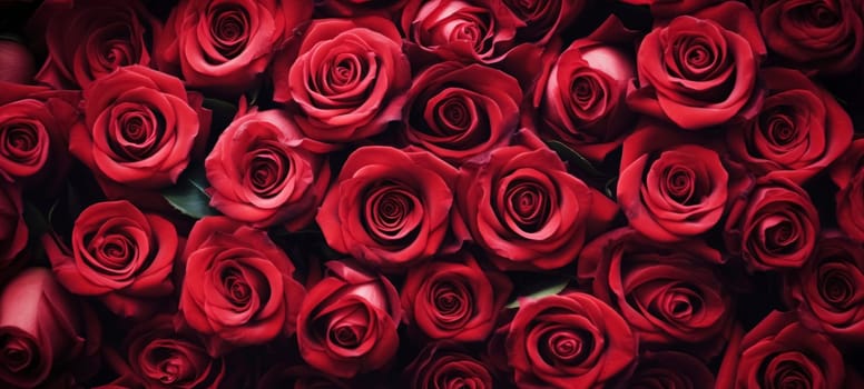 Natural red roses background. Background template for banner or greeting card.