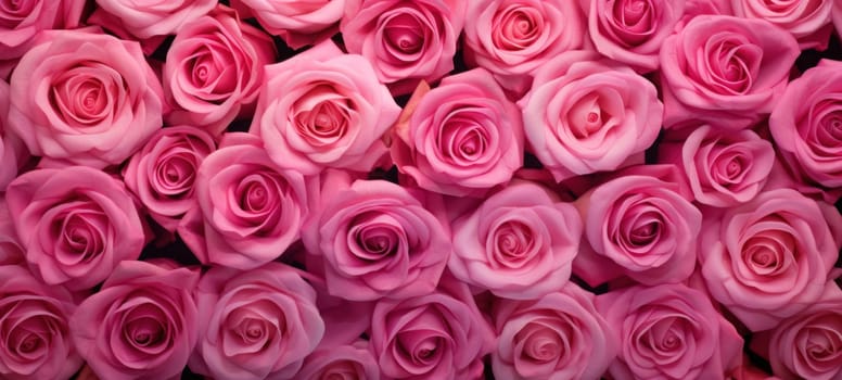 Natural pink roses background. Background template for banner or greeting card.