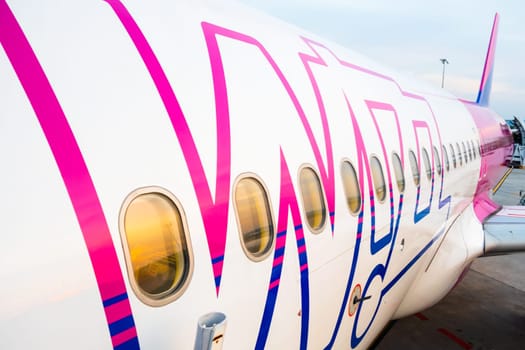 Wizzair airline aircraft in airport, January 2024, Prague, Czech Republic