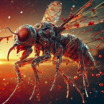 genetically modified macro closeup of nano robot engineered weapon mosquito in action concept design depopulation evil plan generative ai art