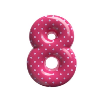 Polka dot number 8 - 3d pink retro digit isolated on white background. This alphabet is perfect for creative illustrations related but not limited to Fashion, retro design, decoration...