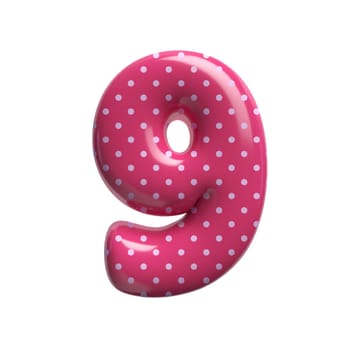 Polka dot number 9 - 3d pink retro digit isolated on white background. This alphabet is perfect for creative illustrations related but not limited to Fashion, retro design, decoration...