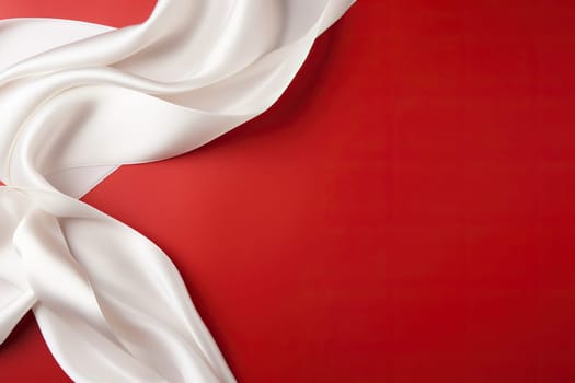 White silk fabric on a red background. Abstract background.