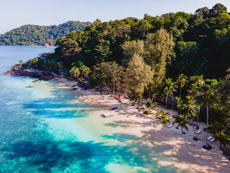 Koh Wai Island Trat Thailand is a tinny tropical Island near Koh Chang. Drone aerial view on a tropical Island with a blue ocean