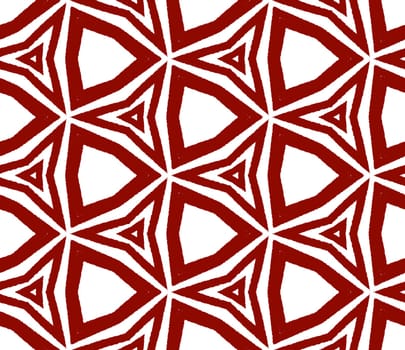 Exotic seamless pattern. Maroon symmetrical kaleidoscope background. Textile ready authentic print, swimwear fabric, wallpaper, wrapping. Summer swimwear exotic seamless design.