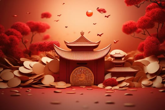 Chinese New Year paper cut concept and background, Generate with Ai.