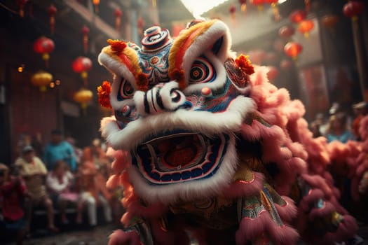 Chinese New Year festival lion dance, Generate with Ai.