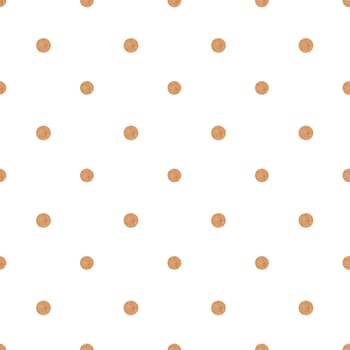 Watercolor seamless pattern of brown dots on a white background. Simple drops, brush strokes in the shape of a circle. Handmade dotted background pattern in minimalism and boho style. For printing on fabrics and bed linen. High quality illustration