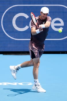 MELBOURNE, AUSTRALIA - JANUARY 11: Sir Andy Murray of Great Britian in action against Marin Cilic of Croatia during day one of the 2024 Kooyong Classic at Kooyong on January 11, 2024 in Melbourne, Australia.